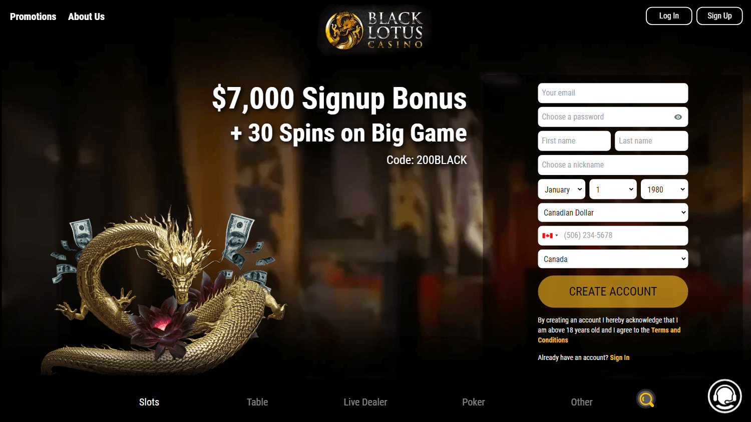 Black Lotus Casino Desktop screenshot